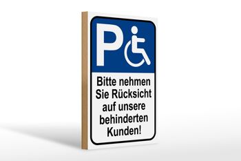 Panneau en bois parking 20x30cm Attention aux clients handicapés 1
