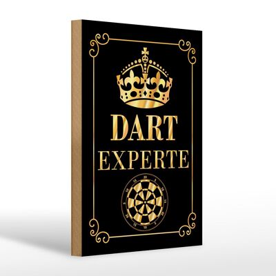Cartello in legno con scritta "Dart Expert Crown" 20x30 cm