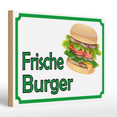 Holzschild Hinweis 30x20cm frische Burger Restaurant