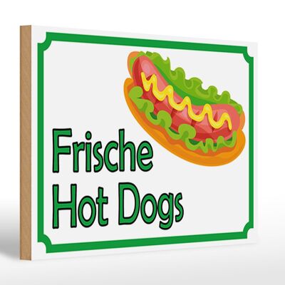 Cartel de madera aviso 30x20cm restaurante de perritos calientes frescos