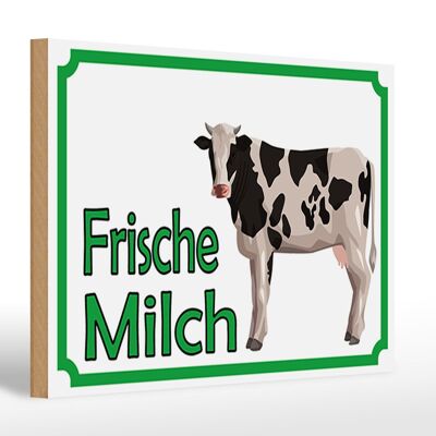 Cartello in legno avviso vendita latte fresco 30x20cm mucca