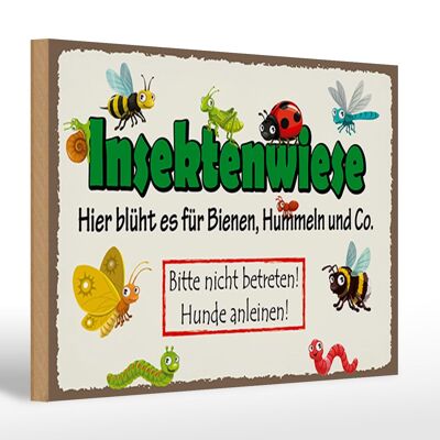 Wooden sign notice 30x20cm insect meadow bees bumblebees
