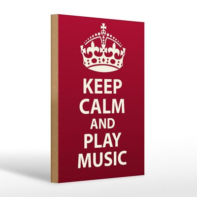Cartello in legno con scritta "Keep Calm and play Music Crown" 20x30 cm