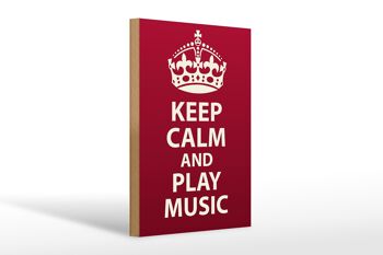 Panneau en bois disant 20x30cm Keep Calm and play Music Crown 1