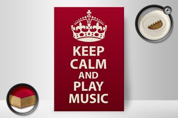 Panneau en bois disant 20x30cm Keep Calm and play Music Crown 2