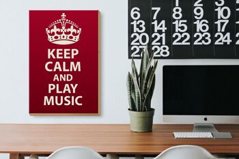 Panneau en bois disant 20x30cm Keep Calm and play Music Crown 3