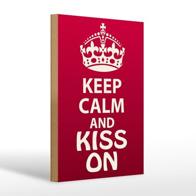 Cartello in legno con scritta "Keep Calm" e "bacia il regalo" 20x30 cm