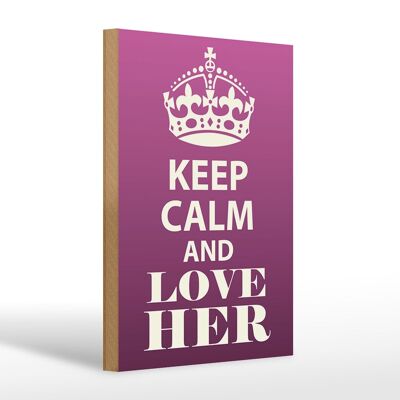 Cartel de madera que dice 20x30cm Keep Calm and love her gift