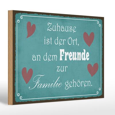 Cartello in legno con scritta "Home Place Friends to Family" 30x20 cm