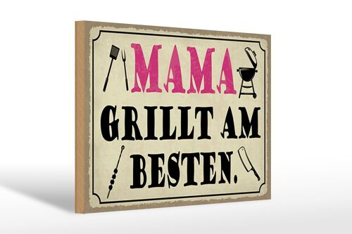 Holzschild Spruch 30x20cm Mama grillt am besten