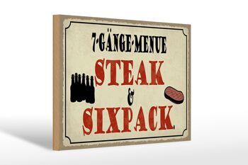Panneau en bois indiquant 30x20cm menu 7 plats steak sixpack grill 1