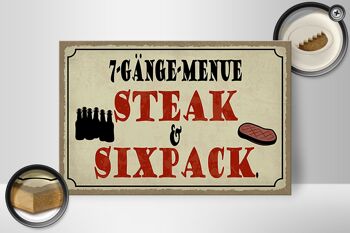 Panneau en bois indiquant 30x20cm menu 7 plats steak sixpack grill 2