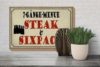 Panneau en bois indiquant 30x20cm menu 7 plats steak sixpack grill 3