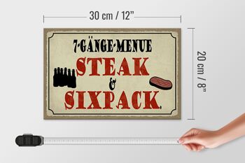 Panneau en bois indiquant 30x20cm menu 7 plats steak sixpack grill 4
