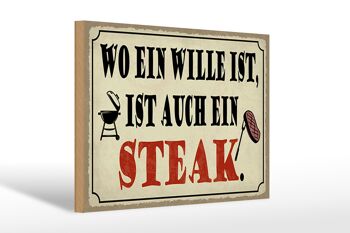 Panneau en bois indiquant 30x20cm où se trouve un grill à steak 1