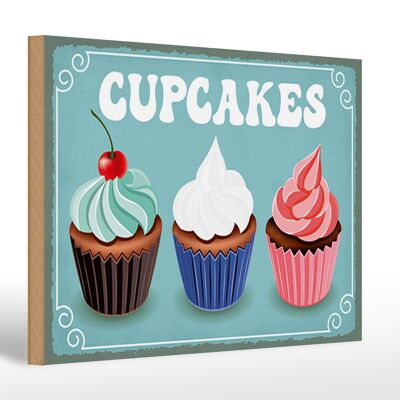 Cartel de madera que dice Regalo Cupcakes 30x20cm.