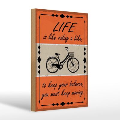 Cartel de madera que dice 20x30cm La vida es como andar en bicicleta.