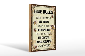 Panneau en bois disant 20x30cm Les règles de la ruche abeille humble honnête 1