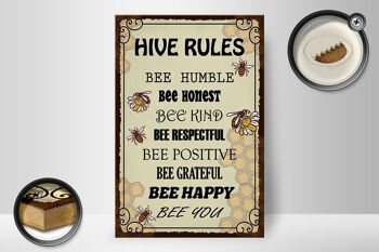 Panneau en bois disant 20x30cm Les règles de la ruche abeille humble honnête 2