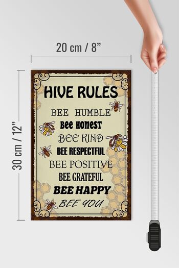 Panneau en bois disant 20x30cm Les règles de la ruche abeille humble honnête 4