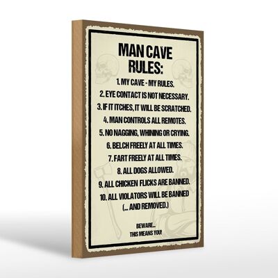 Cartello in legno con scritta 20x30 cm Uomo delle caverne Regole la mia caverna, le mie regole