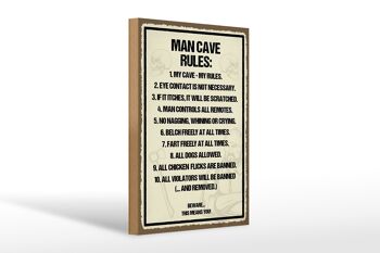 Panneau en bois disant 20x30cm Man Cave Rules ma grotte mes règles 1