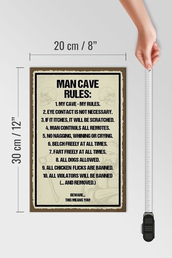 Panneau en bois disant 20x30cm Man Cave Rules ma grotte mes règles 4