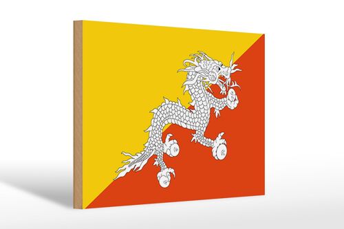 Holzschild Flagge Bhutans 30x20cm Flag of Bhutan