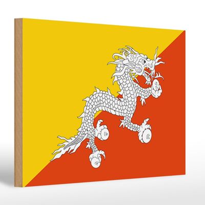 Holzschild Flagge Bhutans 30x20cm Flag of Bhutan