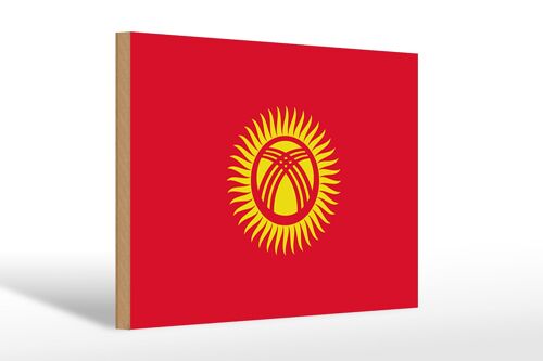 Holzschild Flagge Kirgisistans 30x20cm Flag of Kyrgyzstan