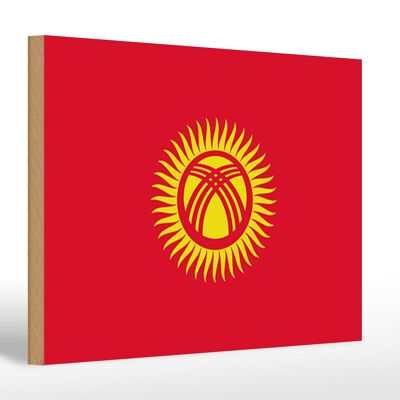 Holzschild Flagge Kirgisistans 30x20cm Flag of Kyrgyzstan