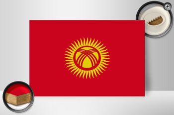 Panneau en bois drapeau du Kirghizistan 30x20cm Drapeau du Kirghizistan 2