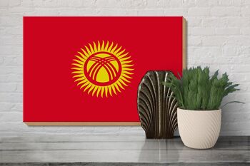 Panneau en bois drapeau du Kirghizistan 30x20cm Drapeau du Kirghizistan 3