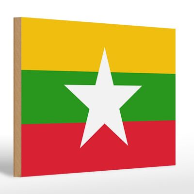 Panneau en bois drapeau du Myanmar 30x20cm Drapeau du Myanmar