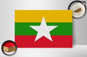 Panneau en bois drapeau du Myanmar 30x20cm Drapeau du Myanmar 2