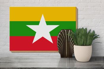 Panneau en bois drapeau du Myanmar 30x20cm Drapeau du Myanmar 3