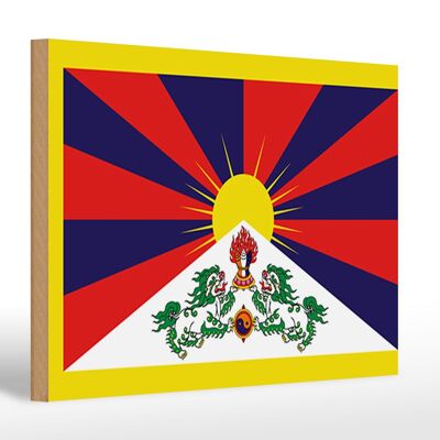 Letrero de madera bandera del Tíbet 30x20cm Bandera del Tíbet