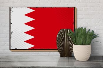 Panneau en bois drapeau de Bahreïn 30x20cm Drapeau rétro de Bahreïn 3