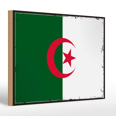 Panneau en bois drapeau de l'Algérie 30x20cm Rétro Drapeau Algérie