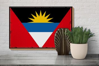 Drapeau panneau en bois Antigua-et-Barbuda 30x20cm drapeau rétro 3