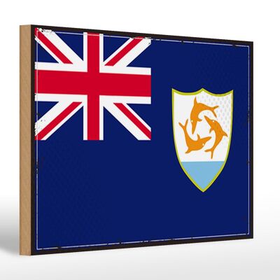 Holzschild Flagge Anguillas 30x20cm Retro Flag of Anguilla