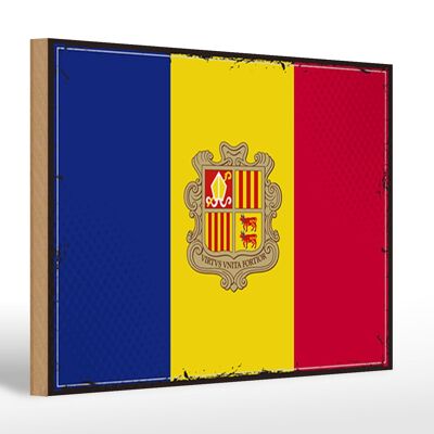 Letrero de madera Bandera de Andorra 30x20cm Bandera Retro de Andorra