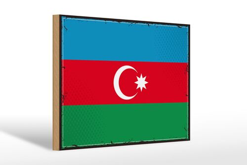 Holzschild Flagge Aserbaidschan 30x20cm Retro Azerbaijan