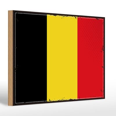 Letrero de madera Bandera de Bélgica 30x20cm Bandera Retro de Bélgica