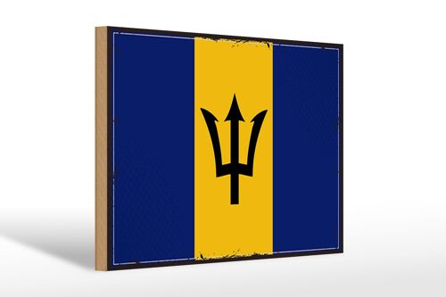 Holzschild Flagge Barbados 30x20cm Retro Flag of Barbados