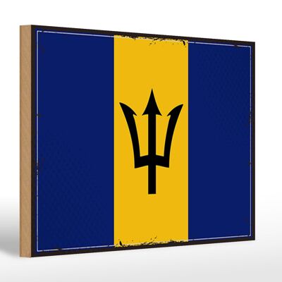 Wooden sign flag Barbados 30x20cm Retro Flag of Barbados