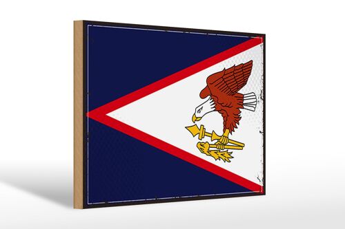 Holzschild Flagge 30x20cm Retro Flag of American Samoa