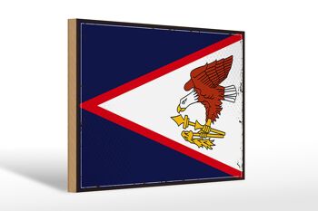 Drapeau en bois 30x20cm, drapeau rétro des Samoa américaines 1
