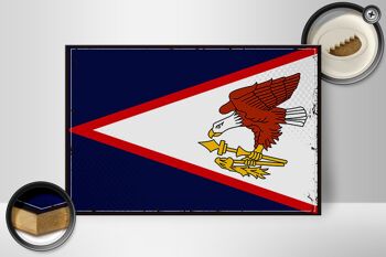 Drapeau en bois 30x20cm, drapeau rétro des Samoa américaines 2