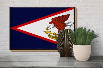 Drapeau en bois 30x20cm, drapeau rétro des Samoa américaines 3